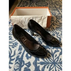 AGL Attillio Giusti Leombruni black patent leather pumps heels 6.5 box dust bag